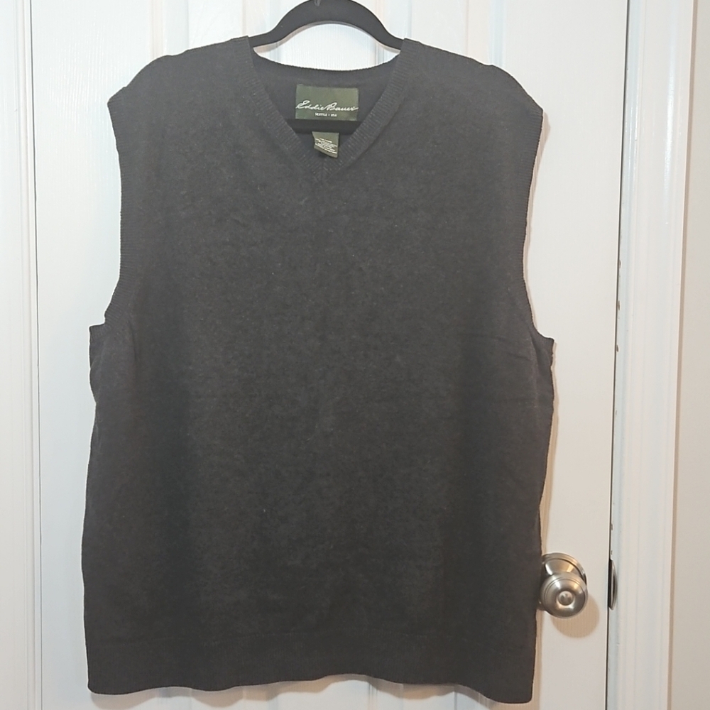 Eddie Bauer V-neck Sweater  Vest Men's XXL 2XL 5% Cashmere/ 95%Cotton Gray